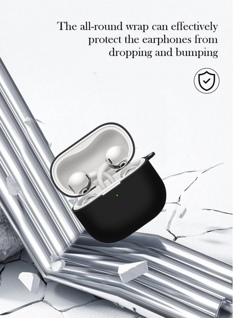 Adando for Huawei FreeClip 2 Case, Soft Silicone Protective Case for Women Men, Huawei FreeClip 2 Cases Cover Accessories with Keychain (Black) - Image 2